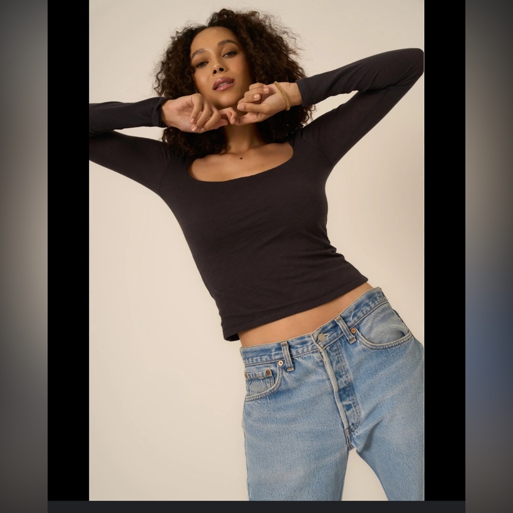 Project Social T Black Ribbed Long Sleeve Top